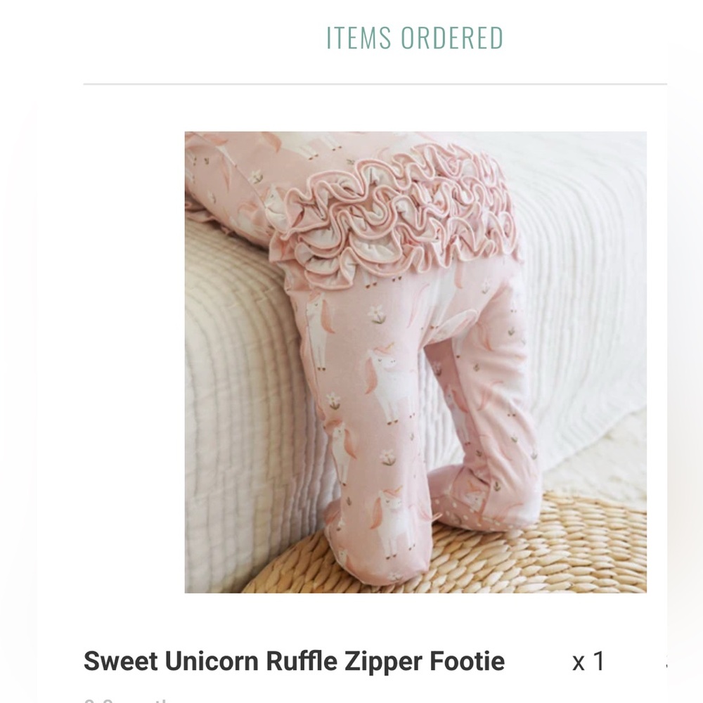 CADEN LANE Bamboo Sweet Unicorn Ruffle Zipper Footie